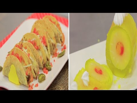 بالفيديو طريقة عمل تاكو الدجاج  تورتة سلة الفراولة  رول جيلي الأناناس و الفواكه