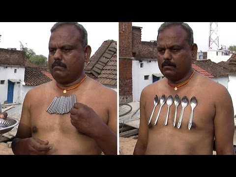 فيديو رجل مغناطيسي يجذب الحديد بجسمه