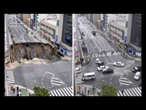 بالفيديو إصلاح هبوط أرضي عملاق باليابان في يومين