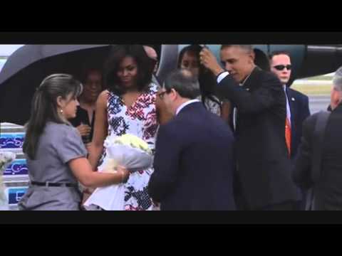 لحظة وصول الرئيس الأميركي بارك أوباما الى هافانا في زيارة تاريخية لكوبا